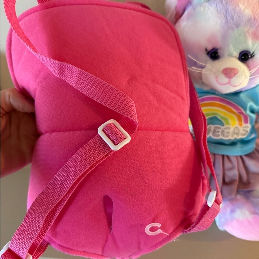 Build a Bear Pastel Swirl Kitty Las Vegas Graphic Tee Skirt with Pink Carrier - Picture 5 of 9